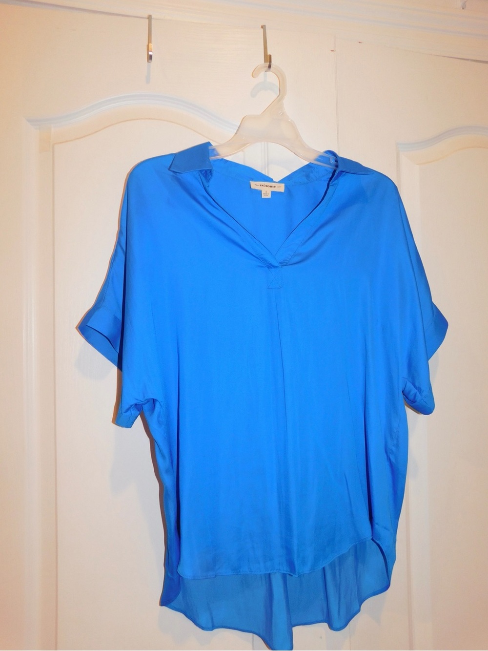 Ee:some Royal Blue Oversized V-Neck Hi-Low Blouse Size Small